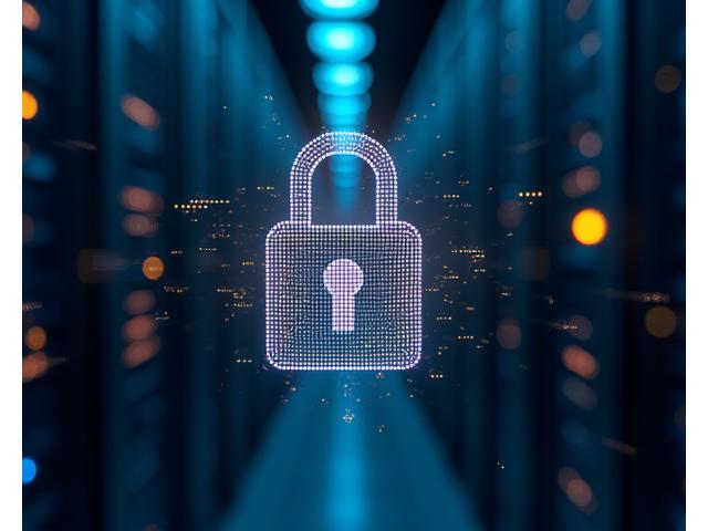 Un candado digital con un fondo de código binario, simbolizando seguridad y encriptación de datos digitales en Aula Libre.