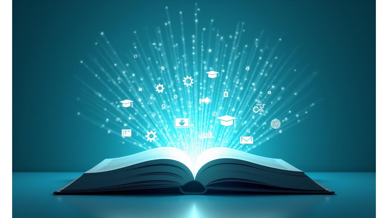 Colección digital de libros abiertos, simbolizando acceso y abundancia de conocimiento.