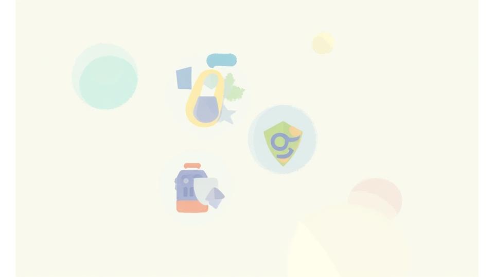 Ilustración abstracta de varios íconos sobre un fondo de formas suaves que representan los valores de accesibilidad, calidad, innovación y comunidad de Aula Libre.