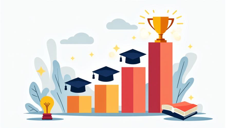 Representación de gráficos de barras ascendentes y diplomas que simbolizan el éxito académico y la mejora de notas. Un diseño inspirador y positivo.